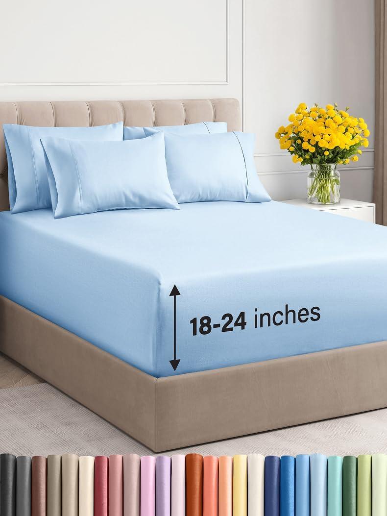 Extra Deep King Sheet Set - 6 Piece Breathable & Cooling Sheets - Hotel Luxury Bed Sheets Set - Easy & Secure Fit - Soft, Wrinkle Free & Comfy Sheets Set - Light Blue Sheet Set with Extra Deep Pockets (19 - Baby Blue)