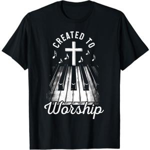 Christian Piano Player Co. Piano Christian Faith Cross Worship Jesus Organ Pianist TShirt. Size M, Men, Black