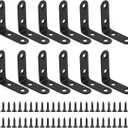 CABAX 12 Pcs Black L Bracket, 50mmx50mmx16mm Stainless Steel Heavy Duty Corner Brace Joint Fastener, 90 Degree Shaped Shelf Bracket with Screws for Wood, Shelves, Furniture, Cabinet