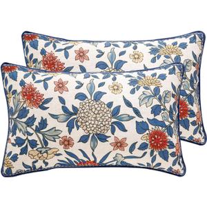 patdrea Designer Throw Pillow Covers Set of 2,Euro Elegant Linen with Colorful Blooming Floral Pattern Pillow Cover,Decorative Lumbar Pillowcases Cushion for Bed Living Room Outdoor Car,12"x20"
