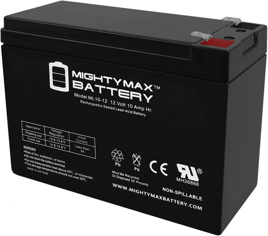 ML10-12 - 12 Volt 10 AH, F2 Terminal, Rechargeable SLA AGM Battery