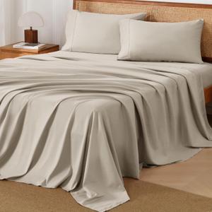Andency Oatmeal Sheets Queen Set 4 Pieces, Super Soft Sheets for Queen Size Bed, Microfiber Queen Sheet Set, Deep Pocket Up to 16", Hotel Luxury Breathable & Cooling Bedding Sheets & Pillowcases