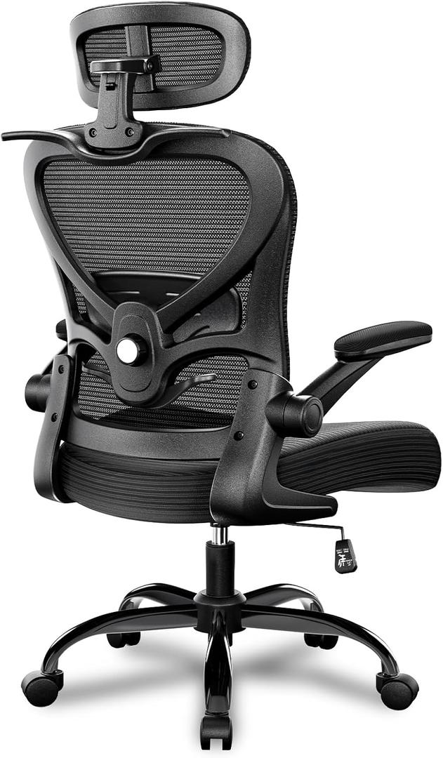 Ergonomic Office Chair with Headrest 3D, Mesh Office Desk Chair with Adjustable Lumbar Support, Computer Chair with Flip up Armrests, 350LBS Capacity - Design for Home/Offices - Black Ergonomic Office Chair with Headrest 3D, Mesh Office Desk Chair with Adjustable Lumbar Support, Computer Chair with Flip up Armrests, 350LBS Capacity - Design for Home/Offices - Black