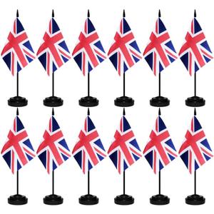 12 Pcs United Kingdom Desk Flags Set, British Small Mini Table Office Mini Desktop Flag With Black Flagpole and Black Base For Home Office Decoration,138Inches