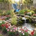 TERESA'S COLLECTIONS Garden Decor for Outside Blue Heron Solar Lights, 36" Glass Lawn Ornaments with Outdoor Lights Decorative Stake, Yard Art Decorations Outdoor for Patio Gifts for Mom Grandma