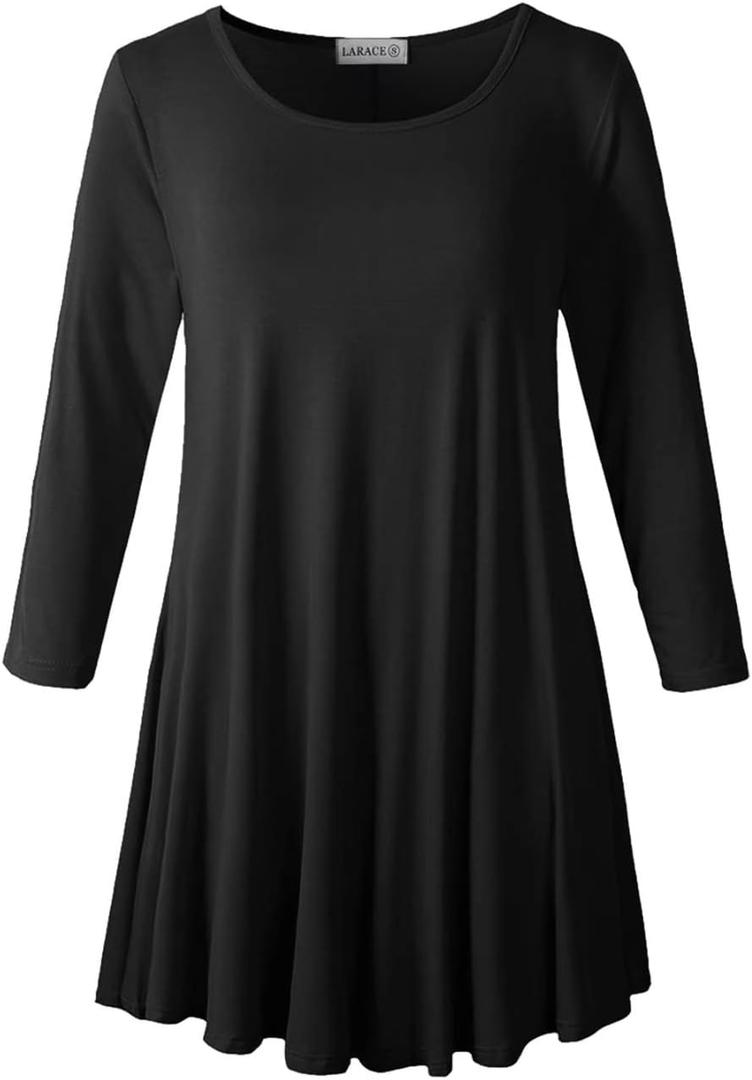 LARACE 3/4 Sleeve Shirts for Women Plus Size Tunic Dressy Top Loose Fit Flare T-Shirt, Large