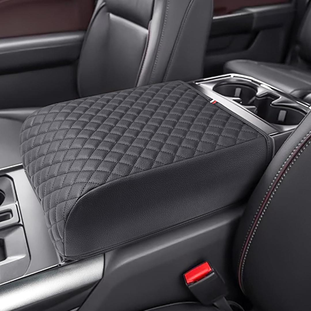 PIMCAR Center Console Cover for 2021-2025 2026 Ford F150 PU Leather Armrest Cushion Protector Interior Accessories (Only fit for Full Bucket Seat)