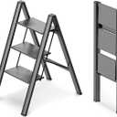 WOA WOA 3 Step Ladder, Foldable Step Stool, Lightweight Ladder for Home Kitchen Closet, Anti-Slip Aluminum Pedals, Ease of Folding, Portable, 300lbs Capacity - Black