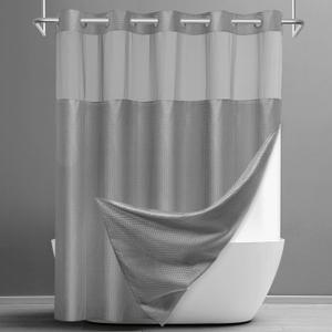 No Hook Shower Curtain with Snap in Liner Set Waffle Shower Curtain for Bathroom Hotel Style Fabric Waterproof Inner Liner71" W x 74" H, Grey