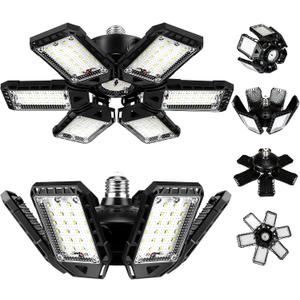 LED Garage Lights Bulb 2 Pack 180W 18000LM 6500K Led Shop Light with 6 Plus 1 Deformable Panels Basement Barn Ceiling Lights for E26/E27