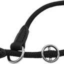 Braided Round Martingale Dog Collar, Training Collar with Slidable Stop Ring - Ideal for Small Dogs (S(1/3") - 16" Long, Black)
