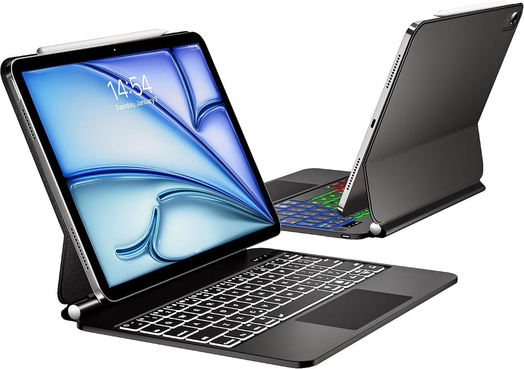Magic for iPad Air 11-inch(M4 2026/M3 2025/M2 2024),Air 10.9 5th Generation/4th Gen Case with Keyboard,Rainbow Backlit & Multi-Touch Trackpad Keypad Floating Stand Magnetic Cover Black