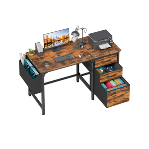Lufeiya Computer Desk with Fabric File Drawers Cabinet, 47 Inch Reversible Home Office Desks with Filing Cabinet for Small Space, Study Writing Table PC Desks, Rustic Brown
