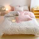 Full Size Duvet Cover Pink Floral on Side A, Pink & Small Flowers on Side B, Comforter Cover Soft & Lightweight Microfiber Quilt Cover with Zipper Closure and 2 Pillowcases