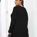KARALIN Womens Plus Size Tops Fall CrewNeck Waffle Knit Long Sleeve Shirts Side Slits Oversized Sweater Pullover (Black, XXL)