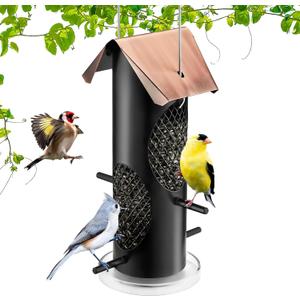 Kingsyard Metal Mesh Tube Bird Feeders for Outdoors Hanging, Sunflower Seeds, Suet Nuggets or Mealworm Bird Feeder for Finch Woodpecker Small Wild Birds, Easy-Cling Mesh, 2 lbs Capacity, Vintage