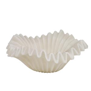 Braxio White Decorative Bowl – Resin Ruffle Bowl for Entryway, Dining Table Centerpiece, Fruit or Key Holder for Modern Home Decor, 12 Inch Art Deco Style
