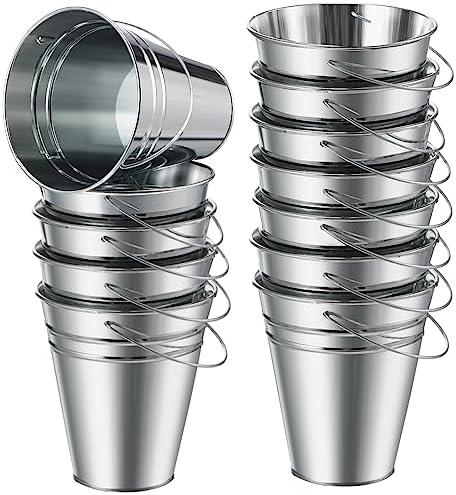 Sadnyy 12 Pack Metal Buckets with Handle, Galvanized Bucket 4.5 x 5 Inch Basket Bucket Party Supplies, Crafts for Christmas, Halloween Candy Bars, Vase Crafts(Silver)