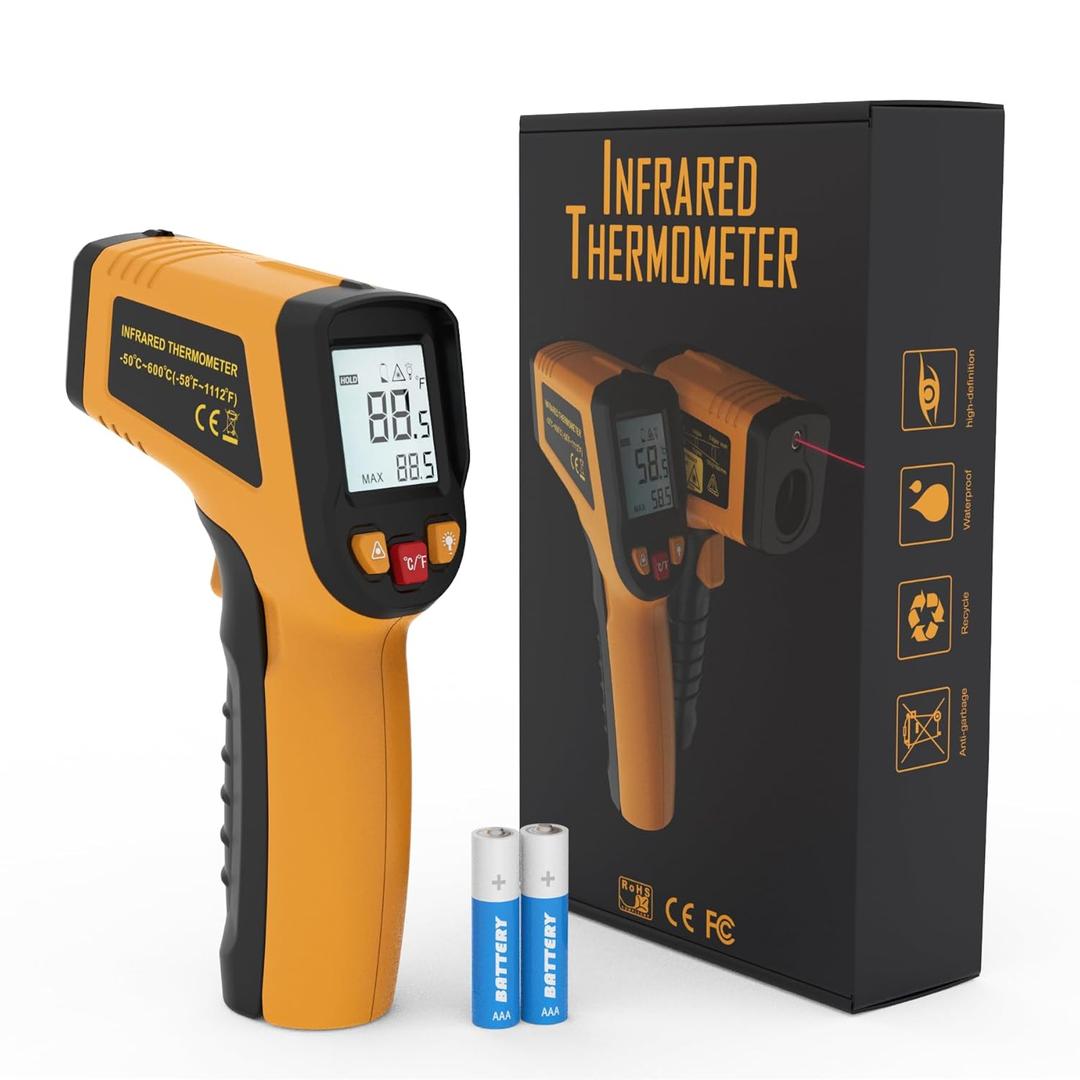 KNINE OUTDOORS Infrared Thermometer Laser Temperature Gun, -58 to 1112, Single Laser Targeting, Distance to Spot Ratio 12:1, for Cooking, Oven and Meat (Orange)
