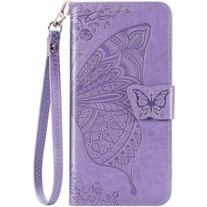 Samsung Galaxy S25 Plus Case Wallet PU Leather Credit Card Holder Full Body Cute Butterfly Design with Wrist Strap Soft TPU Bumper Full Body Protective Phone Case for Girls Women Light Purple