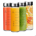 16oz Juice Bottles - 4 Pack Wide Mouth Glass Bottles with Lids- BPA Free, Stainless Steel Lids for Juicing, Smoothies, Infused Water, Beverage Storage - Leakproof, Borosilicate, Clear