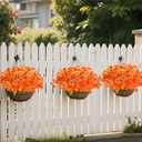 12 Bundles Artificial Fall Fake Mums for Outdoor, Autumn Faux Mums Flowers UV Resistant Plastic Greenery Garden Porch Patio Fall Thanksgiving Home Decor (Orange Yellow)