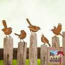 5PCS Rusty Bird Decor, Garden Sculptures and Yard Art, Yard Decorations Outdoor, Metal Bird Wall Decor, Fence Decorations Outdoor, Rustic Garden Decor, Outdoor Statues, Metal Birds Yard Decor