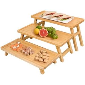 GEHE Natural Bamboo Cupcake Stand, Foldable 2 Tier Cupcake Display Stand Tower, Dessert Table Serving Tray for Birthday/Wedding/Christmas/Party, Charcuterie Boards