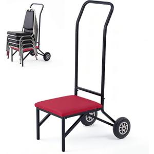DaisyInner Heavy Duty Stacking and Banquet Chair Dolly Hand Truck with Oversized Rubber Wheels and Orange Cushion for 8-10 Chairs Coated Iron Transport Cart for Events Party Hotels Church (Red)
