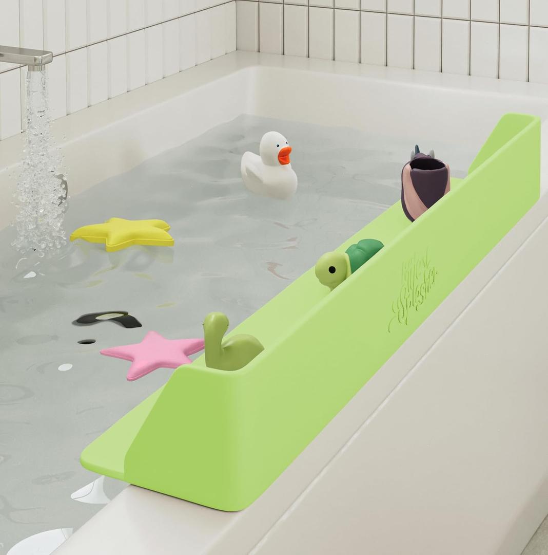 Original Little Splasher PlayPad, Bathtub Splash Guard Play Shelf - Toy Tray Caddy Holder Storage - Suction Cups Attach to Bath Tub - No Mess Water Spill in Bathroom for Toddlers Kids Baby (Green) (Pistachio)