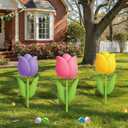 DoubleFill 3 Pcs Easter Decorations Outdoor 3D Metal Easter Eggs Tulip Yard Signs Decorative Garden Stakes Eggs Bunny Lawn Decorations Yard Decor for Spring Lawn Pathway Garden(Tulip Style)
