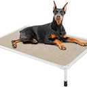 Veehoo Chew Proof Elevated Dog Bed - Cooling Raised Pet Cot - Silver Aluminum Frame and Durable Textilene Mesh Fabric, Unique Designed No-Slip Feet for Indoor or Outdoor Use, Beige Coffee, X Large (49.0"L x 33.0"W x 9.0"Th)