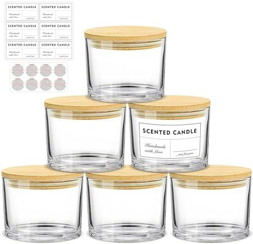 SUPMIND 16oz Candle Jars 5 Pack - 3 Wick Large Empty Clear Glass Candle Making Vessels with Bamboo Lids, with Stickers and Labels, Bulk Candle Jars for Making Candles Containers - Dishwasher Safe
