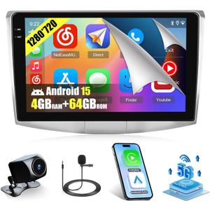 4+64G Android 15 Radio for VW Passat B6 B7 CC 2010 2011 2012 2013 2014 2015, 10.1" Incell Touch Screen Car Stereo, Wireless CarPlay/Android Auto, 5GHz WiFi, Bluetooth 5.0, EQ, GPS, 1280 * 720