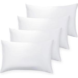 QUBA LINEN 12 x 20 Throw Pillow Insert - Pack of 4 White, Down Alternative Pillow Inserts for Decorative Pillow Covers, Throw Pillows for Bed, Couch Pillows for Living Room (12" x 20" )
