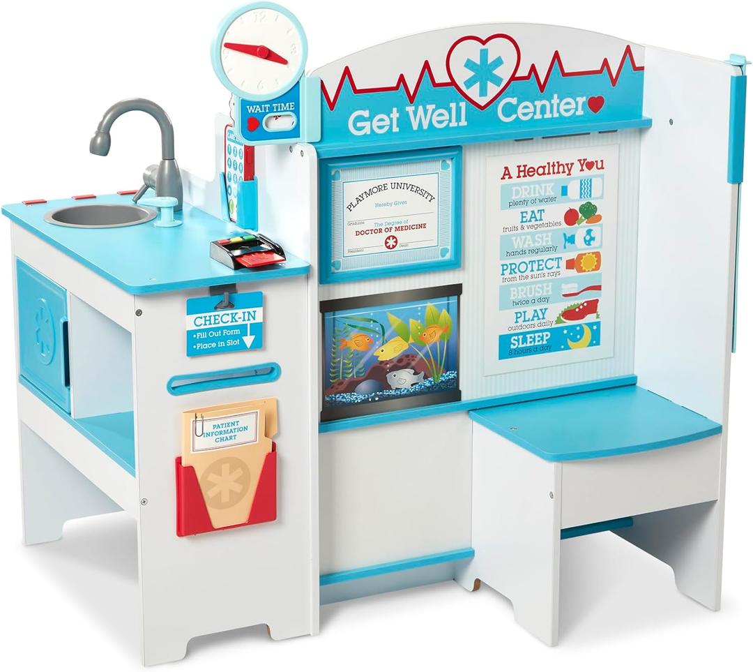 Melissa & Doug Wooden Get Well Doctor Activity Center, Kids, Waiting Room, Exam Room, Check-in Area - FSC Certified