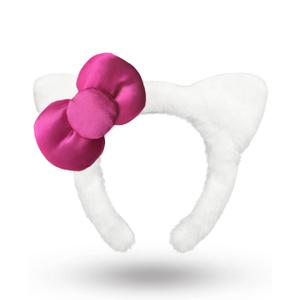 Kitty Headband with Pink Bow Cute White Cat Ears Hairband Chirtmas Presents for Girls Women