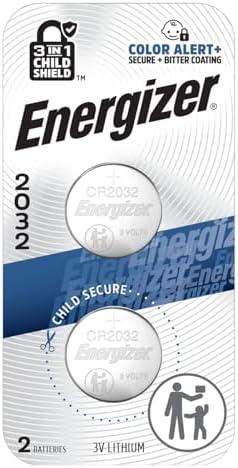Energizer 2032 Batteries (2 Pack), 3V Lithium Coin Batteries with 3-in-1 Child Shield, Set of 10