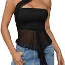 Milumia Women Going Out Halter Tops Ruched Mesh Bandeau Top with Scarf M