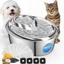 ORSDA Stainless Steel Cat Water Fountain, 100oz/3L Automatic Pet Drinking Fountain, Dog Water Dispenser Bowl with LED Window for Cats and Small & Medium Dogs- 12Pcs Filters D66