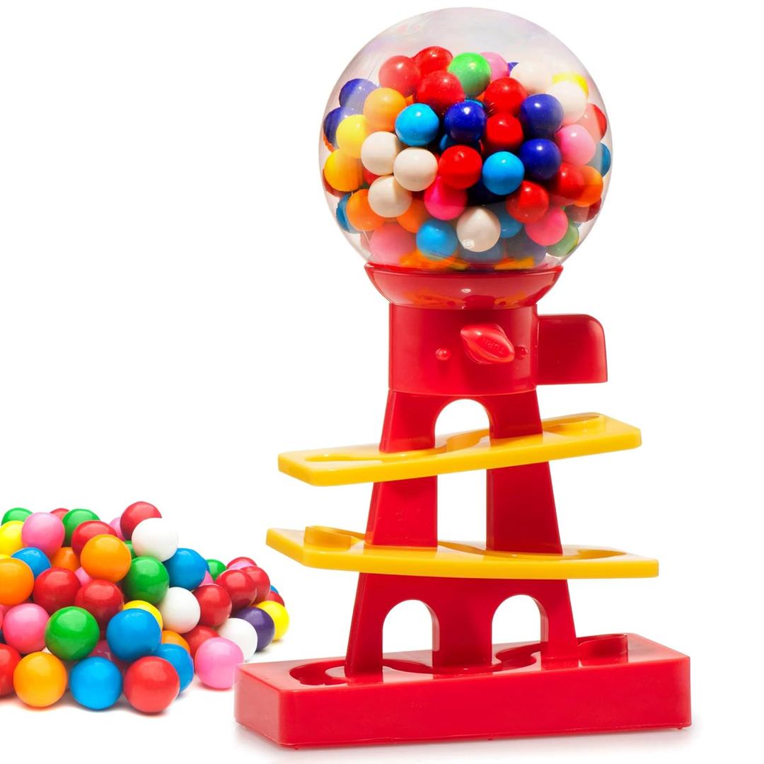 Tower Gumball Machine for Kids - 10" Gum and Toy Bank - Candy Dispenser Includes 25 Dubble Bubble Gum Balls - Great Gift Toy for Girls and Boys - Playo (Red)