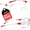NoCry Clear Safety Glasses for Men and Women; Lightweight Work Glasses with Adjustable Frames and No-Slip Grips; Scratch Resistant Anti Fog Safety Glasses with Superior UV Protection, ANSI Z87.1 Rated (White & Red)