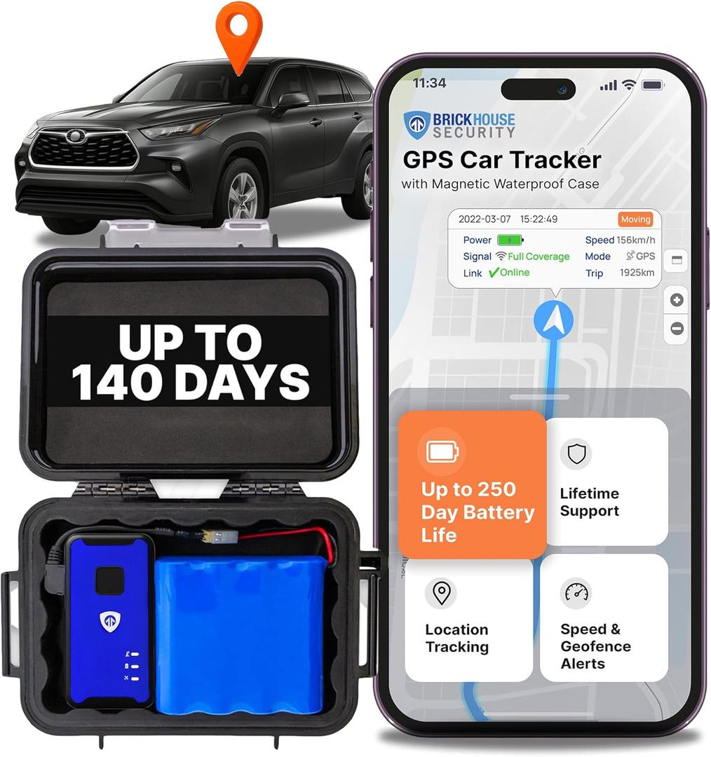 Brickhouse Security GPS Car Tracker - Hidden Tracker for Vehicles - Long Lasting Battery 140-Day LTE GPS Tracking Device for Vehicles with Magnetic Case & Extended Battery - Subscription Required