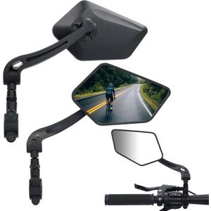2 Pack Bike Mirror for Handlebars, HD Adjustable Bicycle Rear View Mirror, Universal Bike Mirrors for Road Mountain E-Bikes (Black-A)