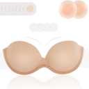 MIXILU Strapless Backless Bra - Invisible Sticky Push-up, Lightweight & Breathable Adhesive Bra for Backless Dresses (DDD, Nude)