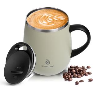 Ideus 16 oz (470 ml) Insulated Coffee Mug with Handle and Lid, Double Wall Stainless Steel Vacuum Thermal Coffee Mug, Travel Coffee Cup Thermal Cup for Home and Office (Celadon)