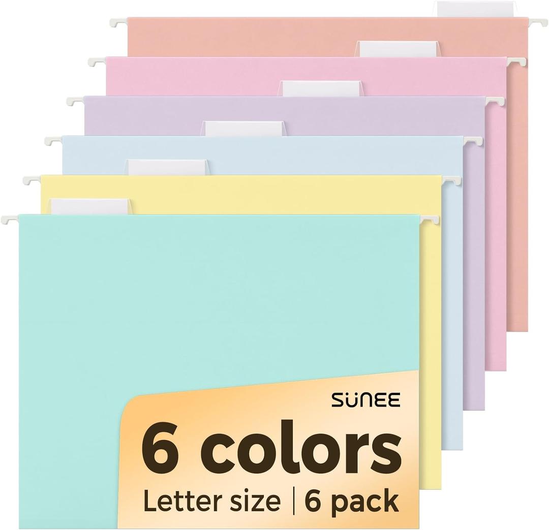 SUNEE 6 Pack Hanging File Folders,Hanging File Folders Letter Size with 1/5-cut Tabs, Assorted Macaron Colors Folders,Stay Organized for Your Home and Office Bulk File and Documents