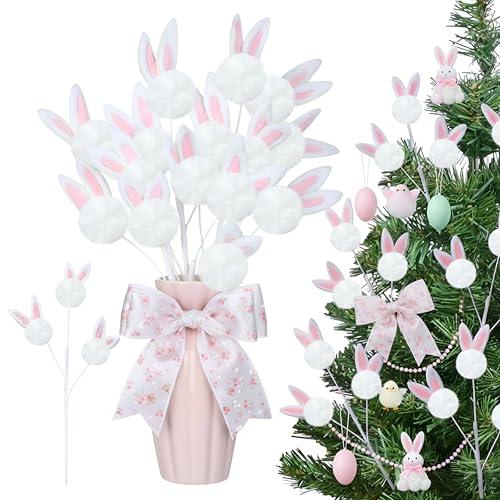 Zeyune 12 Pcs Large Easter Decorations Tree Picks Ornaments 16'' Pink Bunny Ear Carrots Picks Rabbit Ornaments for Easter Tree Home Office Spring Party Vase Decor(Bunny)
