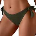 Eomenie Thong Bikini Bottoms for Women Sexy Cheeky Swimsuit Bottom Low Rise Adjustable Tie Side Bathing Suit Army Green 2XL