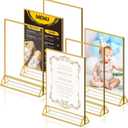 6 Pack Acrylic Sign Holder 8.5X11 Gold Picture Frames Double-Sided Display Stand Clear Acrylic Frame for Menu Holder Wedding Table Number Holder Photo Frames